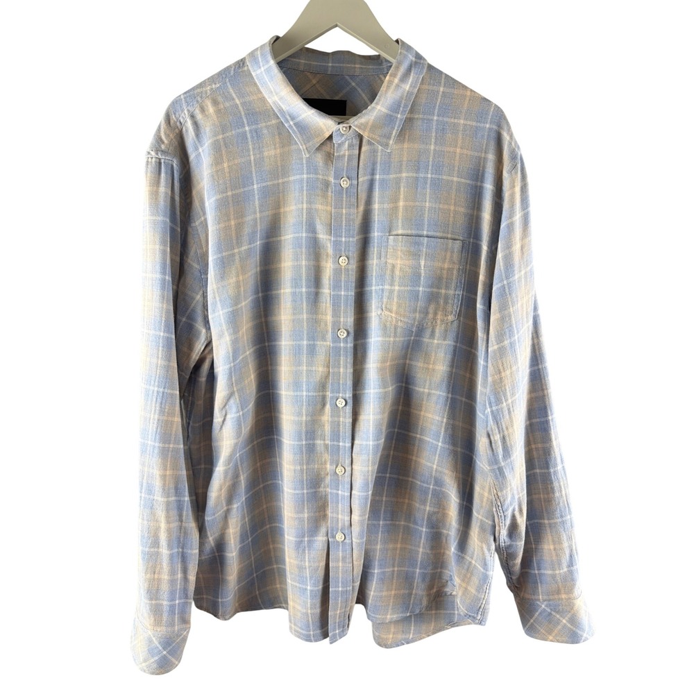 RAILS Mens XL Plaid Button Down Shirt Blue Tan Long Sleeve Casual Flannel Style